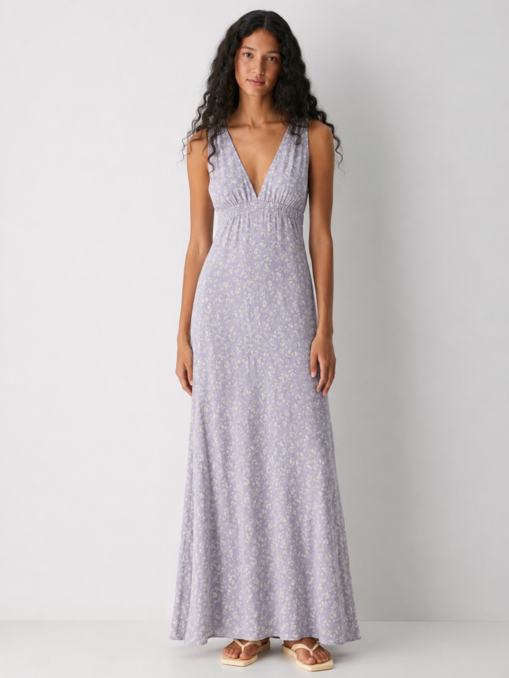 Treasure & Bond Nordstrom Floral Maxi Dress Lilac Cream Boho V-Neck XS NWT